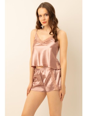 Doremi Saten Güpürlü Ayarlanabilir Askılı Şortlu Takım