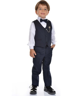 Mnk Baby Erkek Çocuk Smokin Takımı Yelekli ve Papyonlu 4 Parça Şık Tasarım