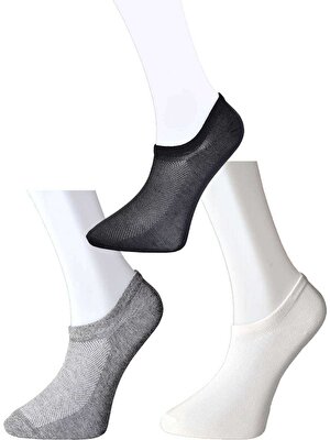 Milenyum Shop Siyah Gri ve Beyaz Erkek Görünmez Çorap 6 Çift