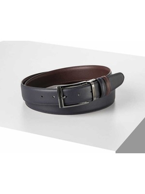 Rino Deri Rino 3.5 cm Erkek  Klasik Çift Taraflı  Hakiki Deri Kemer Lacivert-Bordo