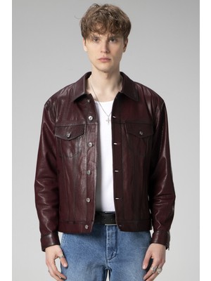 Dericlub WM2217 Jumbo Deri Erkek Ceket, Bordo Renk ve Yumuşak Doku ile Dayanıklı Tasarım