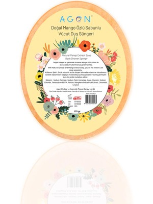 Agon Doğal El Yapımı Mango Özlü Sabunlu Vücut Duş Süngeri 125 gr