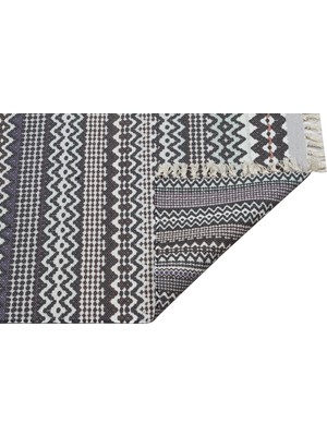 Rugs Modern Cotton 3209 Alr Siyah Beyaz Etnik Saçaklı Kilim