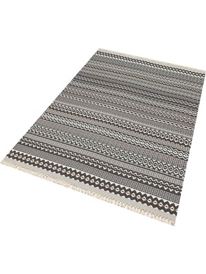 Rugs Modern Cotton 3209 Alr Siyah Beyaz Etnik Saçaklı Kilim