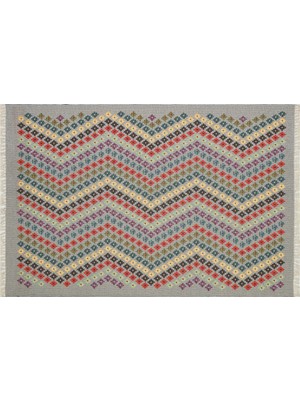 Rugs Modern Cotton 518 Gri Renkli Desenli Saçaklı Kilim