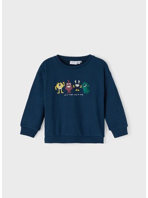 Name It 13198281 Bisiklet Yaka  Normal Kalıp Düz Koyu Mavi Bebek Sweatshirt