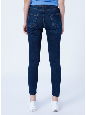 Fashion Friends Yüksek Bel Dar Paça Skinny Fit Koyu Mavi Kadın Denim Pantolon 22K0367K1