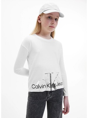 Calvin Klein Baskılı Beyaz Kız Çocuk T-Shirt IG0IG01543