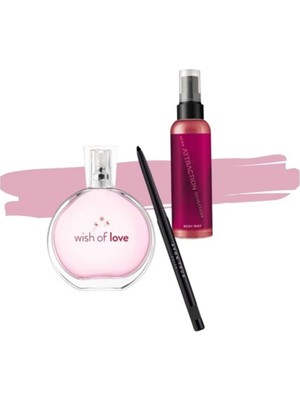 Avon Wish Of Love + Attraction Sensation Vücut Spreyi + Glimmerstick Suya Dayanıklı Göz Kalemi