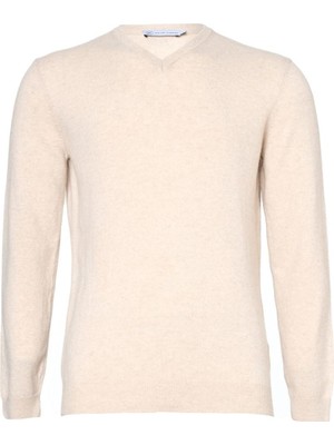 Silk And Cashmere Kum Beji Saf Kaşmir Gregory V Yaka Uzun Kollu Erkek Kazak