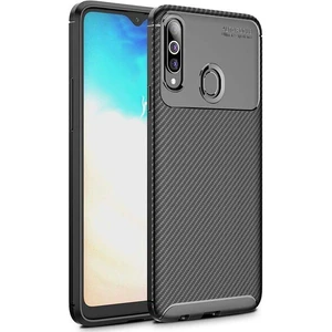 Samsung Galaxy A20S Karbon Görünüm Negro Silikon Kılıf + Ekran Koruyucu Nano