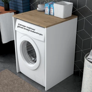 KD103 Çamaşır - Kurutma Makinesi Dolabı Kapaksız Beyaz - Sepet Ceviz