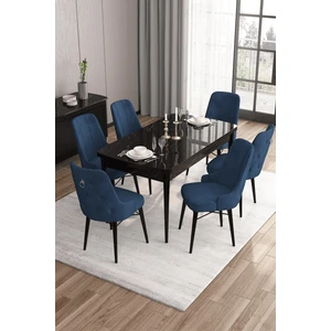 Concept Are SERISI 80 x 132 cm Mdf Açılabilir Siyah Mermer Desen Masa Takımı  6 Sandalye Gümüş Halkalı