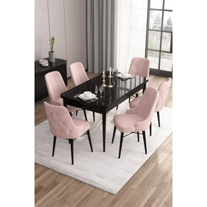 Concept Are SERISI 80 x 132 cm Mdf Açılabilir Siyah Mermer Desen Masa Takımı  6 Sandalye Gümüş Halkalı