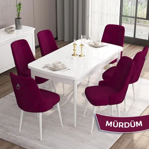 Concept Are Serisi  80 x 132 cm Açılabilir Mdf Masa  Beyaz Mutfak Masa Takımı  6 Sandalye Gümüş Halkalı