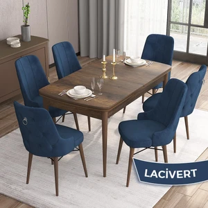 Concept Are Serisi  80 x 132 cm Mdf Masa  Barok Ahşap Desen Masa Takımı  6 Sandalye Gümüş Halkalı