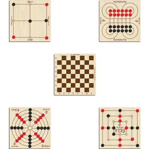 Ahşap Zeka ve Strateji Oyun Seti 5 Li, 3 Taş + 9 Taş + Bihar + Surakarta ve Satranç