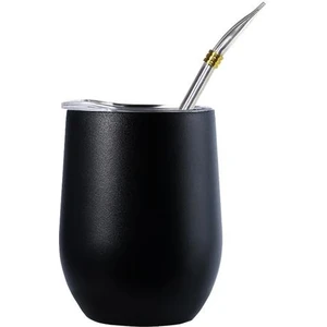 Çift Duvar 304 Paslanmaz Çelik Bardak Isıya Dayanıklı Taşınabilir Yerba Mate Çay Kupa ile Saman ve Kapak Kupalar Siyah (Yurt Dışından)