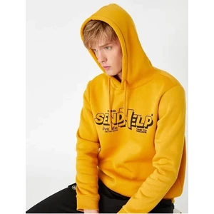Baskılı Kapşonlu Sweatshirt Şardonlu