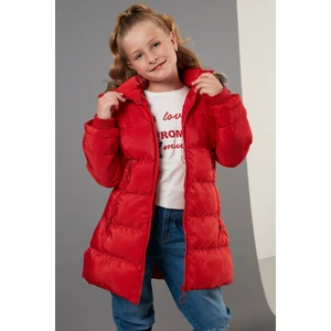 Tüylü Kapüşonlu Cepli Şişme Mont Kız Çocuk Mont 5766038