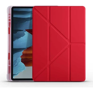 M.TK Moveteck Samsung Galaxy Tab A8 10.5 SM-X200 2021 X205 X207 Tablet Kılıfı Kalem Bölmeli Yuvalı Yumuşak Silikon Trifolding Üçgen Standlı Lüx Case Smart Covert