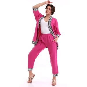 Işlemeli Kimono Takım Fuşya MDNSS105