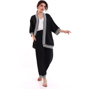 Işlemeli Kimono Takım Siyah MDNSS105