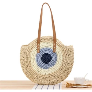 Büyük Kapasiteli Yuvarlak Hasır Çanta Fermuarlı Moda El Yapımı Plaj Çantası (Yurt Dışından)