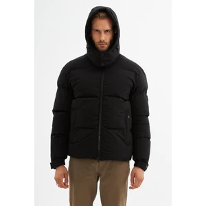 Erkek Su Geçirmez Çıkarılabilir Kapüşonlu Şişme Mont Siyah