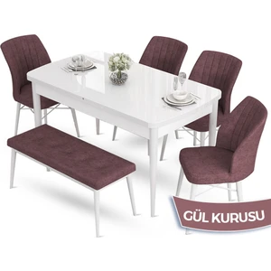 Concept Aya Serisi  80 x 132 cm Açılabilir Beyaz Mutfak Masa Takımı  4 Sandalye 1 Bench