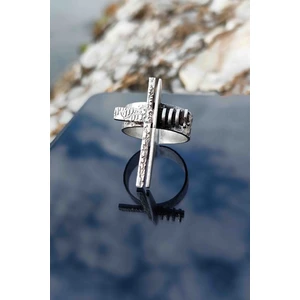 Trend Collection Jilet Çarmıh Haç Model Gümüş Kaplama Ayarlanabilir Yüzük