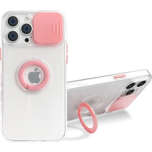 iPhone 12 Pro Max Kılıf Sürgülü Kamera Lens Korumalı Yüzük Standlı Silikon Kılıf