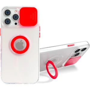 iPhone 12 Pro Max Kılıf Sürgülü Kamera Lens Korumalı Yüzük Standlı Silikon Kılıf