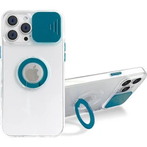 iPhone 12 Pro Max Kılıf Sürgülü Kamera Lens Korumalı Yüzük Standlı Silikon Kılıf