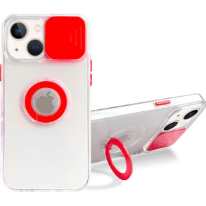 iPhone 13 6.1 Inç Kılıf Sürgülü Kamera Lens Korumalı Yüzük Standlı Silikon Kılıf