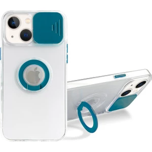 iPhone 13 6.1 Inç Kılıf Sürgülü Kamera Lens Korumalı Yüzük Standlı Silikon Kılıf