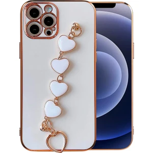 iPhone 12 Pro Max 6.7inç Kılıf Kalp Bileklik Tutuculu Lüx Silikon Askılı Kılıf