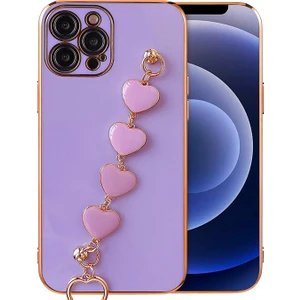 iPhone 12 Pro Max 6.7inç Kılıf Kalp Bileklik Tutuculu Lüx Silikon Askılı Kılıf