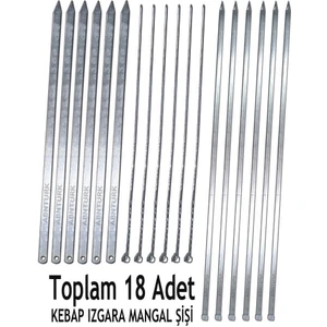 18 Parça Farklı Boyut ve Özelliklerde Barbekü Mangal Şiş Set, 6 Adana+6 Şiş Kebap+6 Tavuk Kanat Şiş