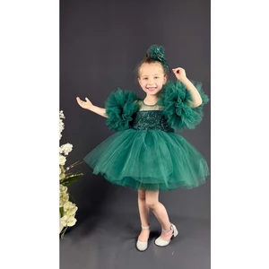 Mnk Baby & Kids Mnk Baby Şifon Robalı Ponpon Kol Pul Payetli Kız Çocuk Kabarık Etek Tütülü Abiye