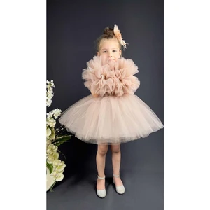 Mnk Baby & Kids Mnk Baby Şifon Robalı Ponpon Kol Pul Payetli Kız Çocuk Kabarık Etek Tütülü Abiye