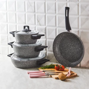 Biogranit Stella Grey 11 Parça Bıçak Seti Hediyeli Tencere