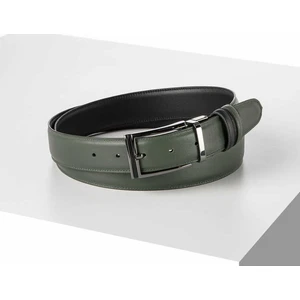 Rino Deri Rino 3.5 cm Erkek  Klasik Çift Taraflı Hakiki Deri Kemer Yeşil-Siyah
