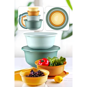 Kitchen Life 4 Boy Kapaklı Yuvarlak Aura Saklama Kabı Seti  Aura Çırpma Kabı (7,5 Lt + 4lt + 2lt + 1lt)