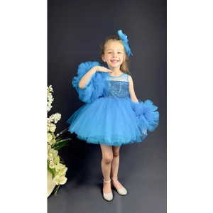 Mnk Baby & Kids Mnk Baby Şifon Robalı Ponpon Kol Pul Payetli Kız Çocuk Kabarık Etek Tütülü Abiye