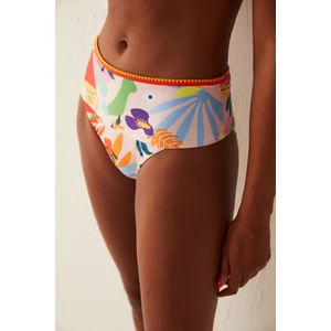 Çok Renkli Pearl Çiçek Desenli Yüksek Bel Bikini Altı