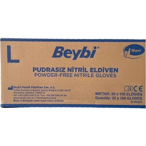 Mavi Nitril Eldiven Pudrasız (L) 20 Pk x 100 Adet (Koli)
