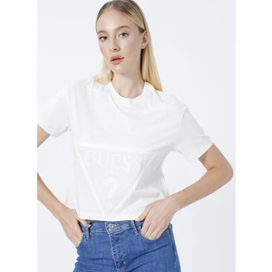 Bisiklet Yaka Baskılı Krem Kadın T-Shirt V2YI06K8HM0-ADELE Crop T-Shırt