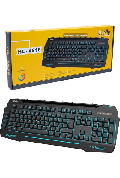 Hello HL-4616 4 Makro Tuşlu 3 Renk Işıklı Kablolu Gaming Oyuncu Klavye