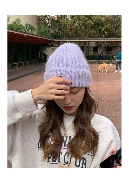 Kış Şapka Gerçek Tavşan Kürk Kış Şapkalar Kadınlar Için Moda Sıcak Beanie Angola Şapka Kadınlar Katı Yetişkin Kapak Kafa Kapak | Kadın Skullies kasket
